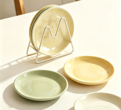 Pastel Macaron Wavy Ceramic Plate Set, Luxury Irregular Tableware, Fruit Cake Platter with Storage Stand for Cafe & Home